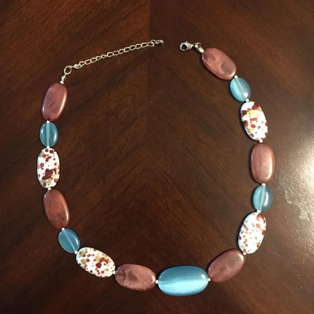 Chunky Beaded Necklace with Turquoise, Brown, and Speckled Beads - Picture 2 of 5